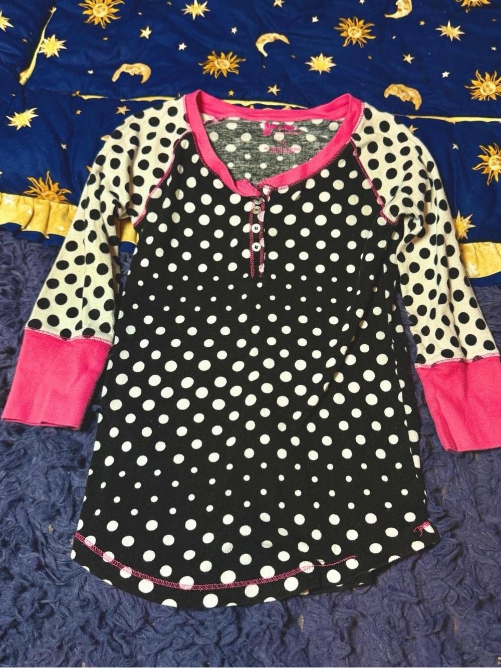 P.S By Aeropostale Girls Polka Dot Mid Sleeve Pink Black Top Size 10
